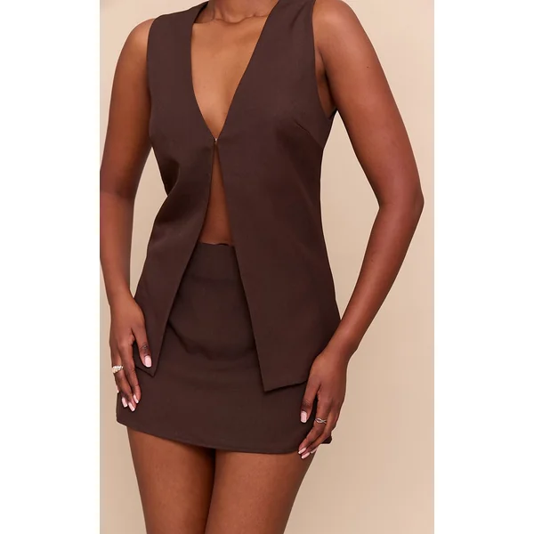 Chocolat Jupe Mini Taille Mi-haute Tissée Ajustée