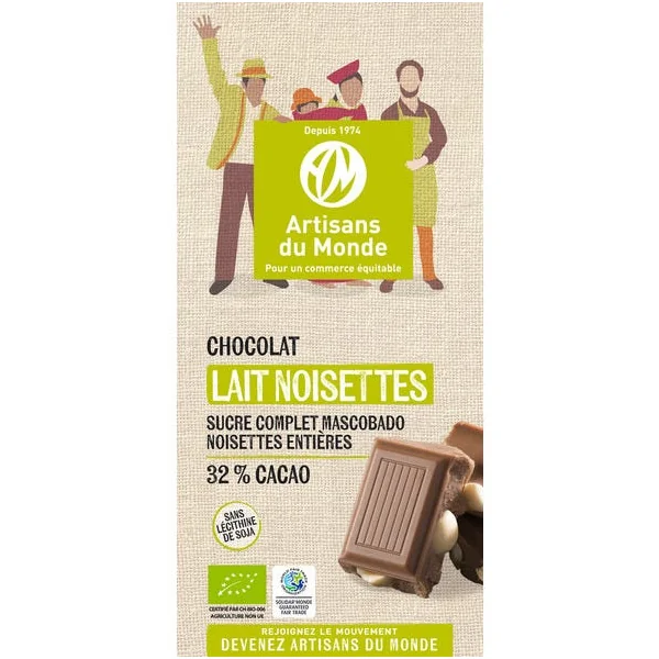 Chocolat lait noisette 32% 100g