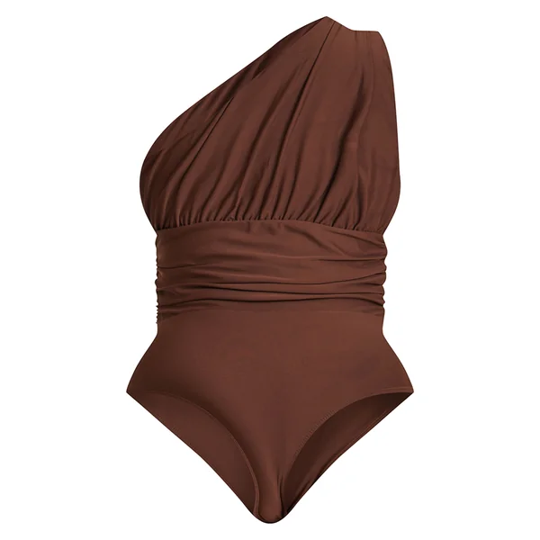 Chocolat Maillot De Bain Échancré Une Épaule Froncé Sculptant