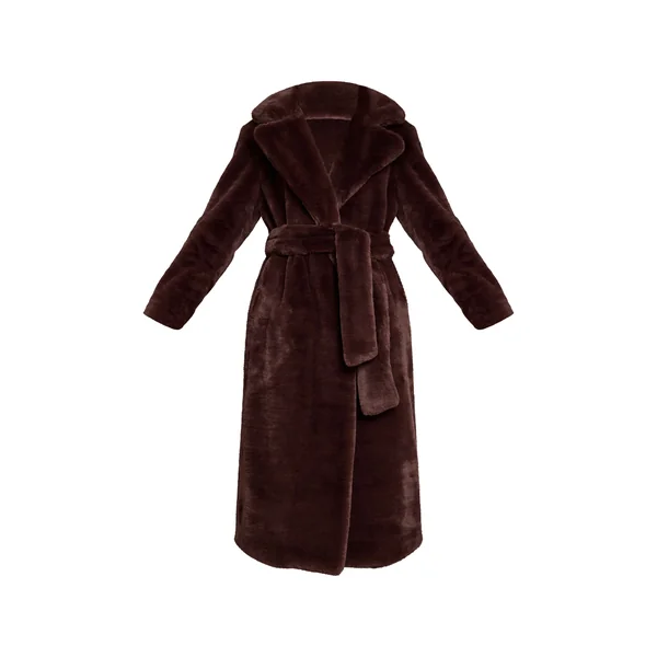 Chocolat Manteau Long En Synthétique Avec Ceinture À Nouer