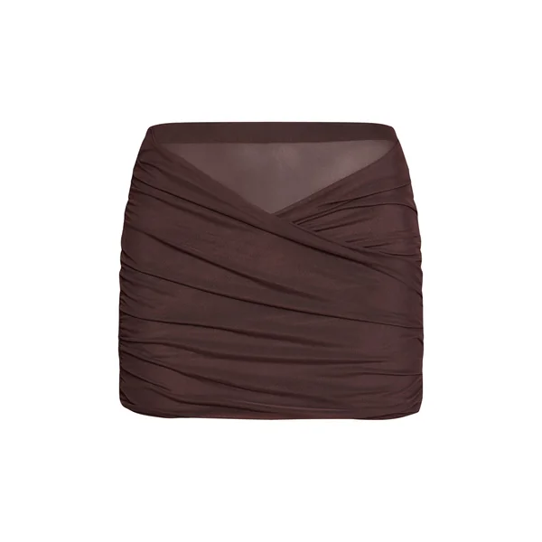 Chocolat Mini-jupe Drapée Avec Détail En Mesh