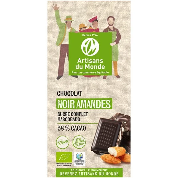 Chocolat noir amande 58% 100g