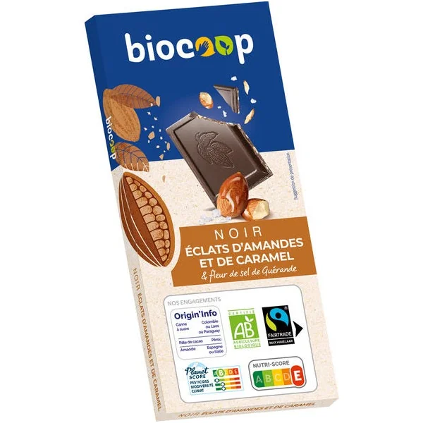 Chocolat noir amande caramel fleur de sel 56% 100g
