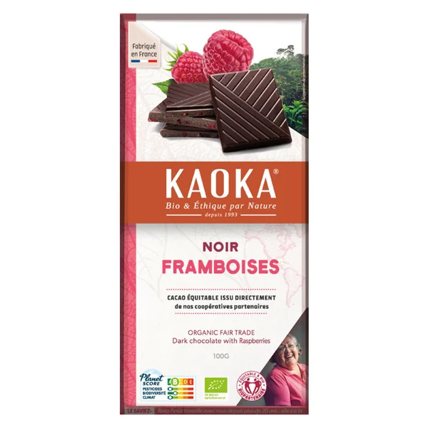 Chocolat noir bio aux pépites de framboise - 100g