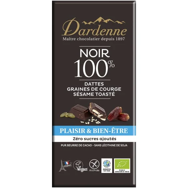 Chocolat noir datte courge sésame 100% 100g