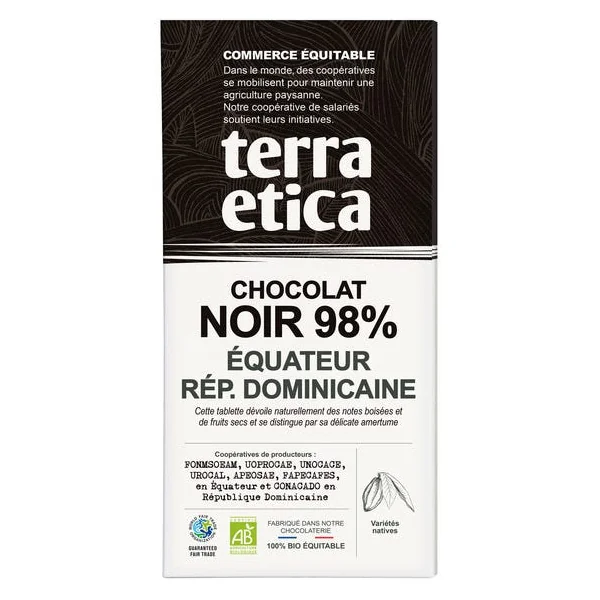 Chocolat noir Equateur République Dominicaine 98% 100g
