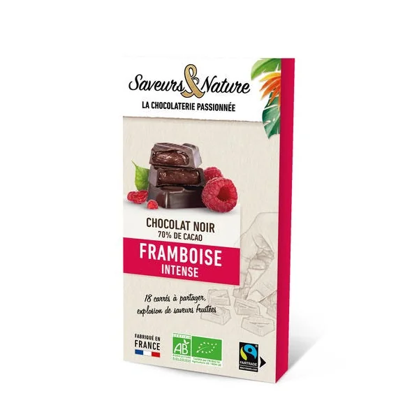 Chocolat noir fourré framboise 80g