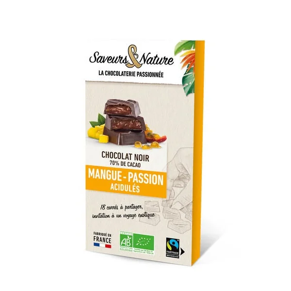 Chocolat noir fourré mangue passion 80g