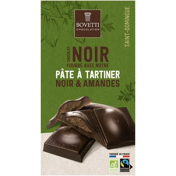 Chocolat noir fourré pâte à tartiner chocolat noir amandes 100g