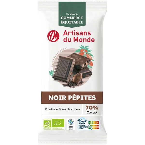 Chocolat noir pépites grillées 70% 100g