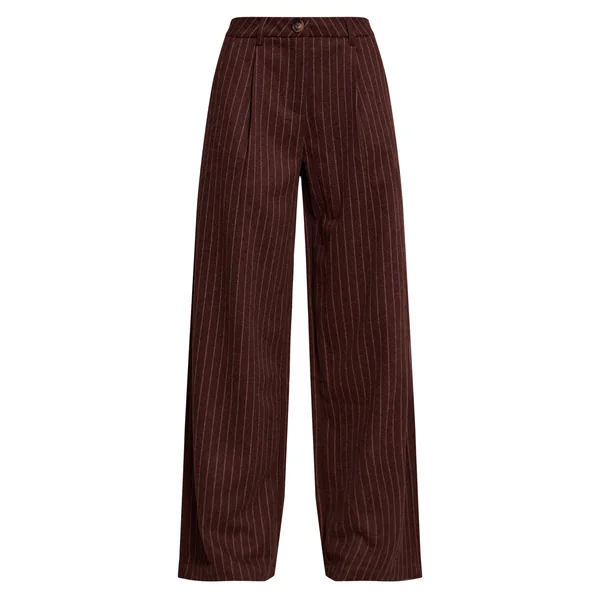 Chocolat Pantalon Droit Plissé À Fines Rayures