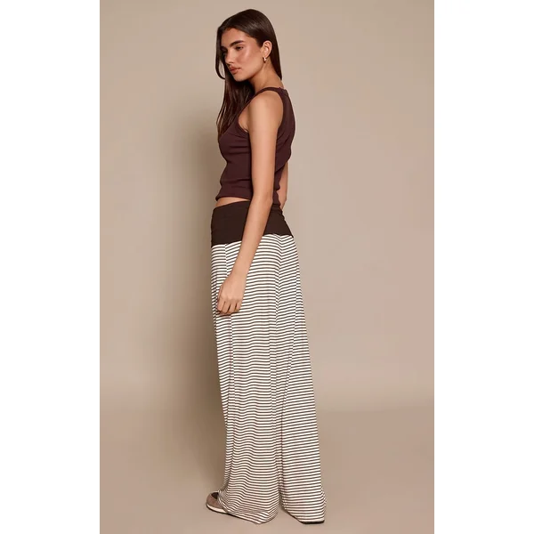 Chocolat Pantalon Large En Jersey Doux À Rayures Avec Bande De Taille Contrastante