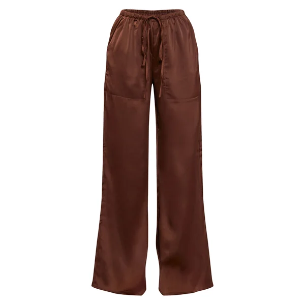 Chocolat Pantalon Large Taille Basse En Satin Avec Cordon De Serrage