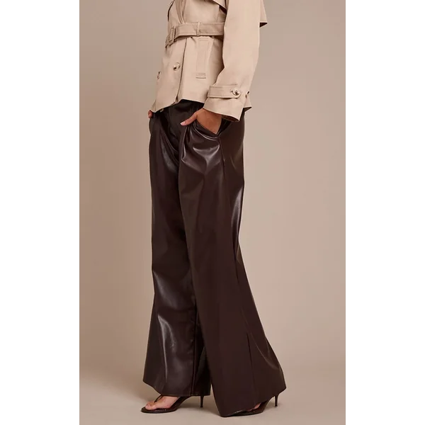 Chocolat Pantalon Plissé En Synthétiquecuir