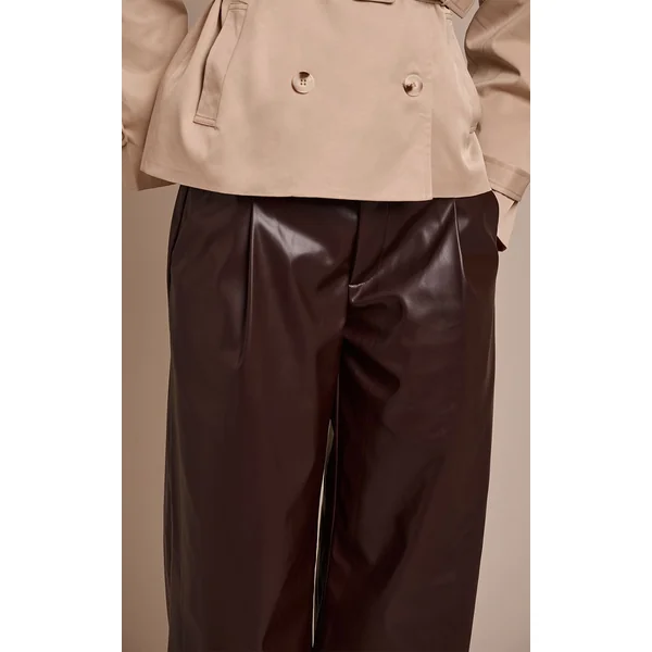 Chocolat Pantalon Plissé En Synthétiquecuir