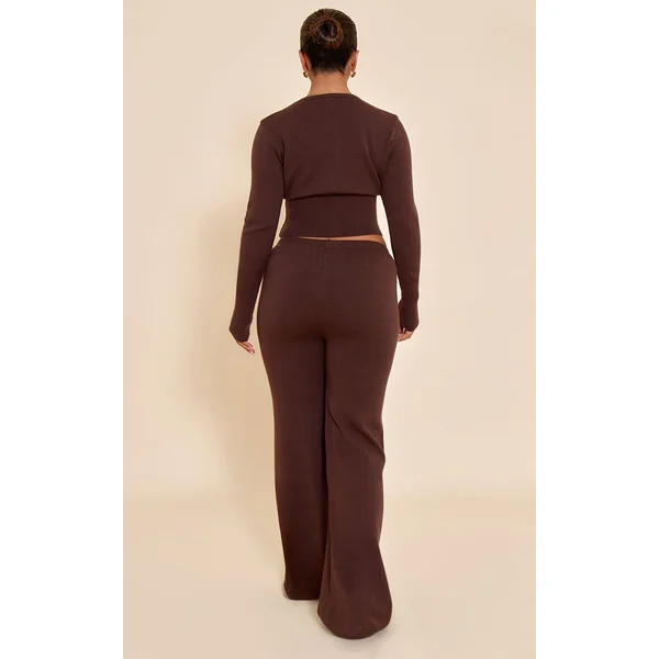 Chocolat Pantalon Taille Nouée En Maille Shape