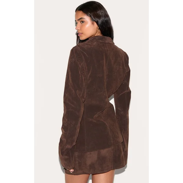 Chocolat Profond Blazer Tall En Faux Suède Cintré
