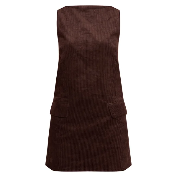 Chocolat Profond Robe Droite Ample Col Bateau En Velours Côtelé