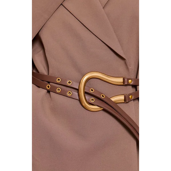 Chocolat Robe Blazer Ceinturée En Tissu Tissé
