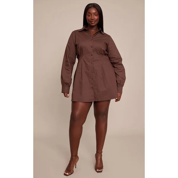 Chocolat Robe Chemise Cintrée À La Taille En Popeline De Coton Grande Taille