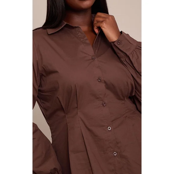Chocolat Robe Chemise Cintrée À La Taille En Popeline De Coton Grande Taille