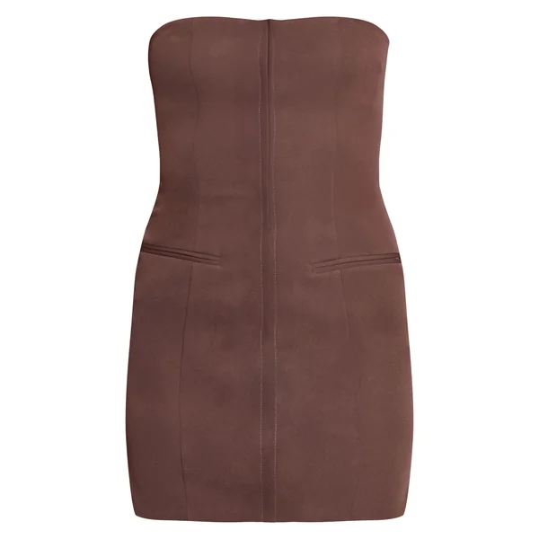 Chocolat Robe Courte Bustier Ajustée Tissée Avec Détail De Patte De Boutonnage