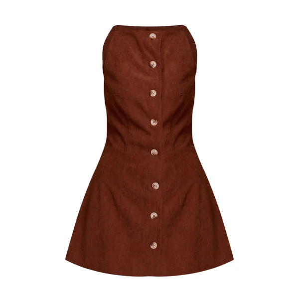 Chocolat Robe Droite Boutonnée En Velours Côtelé