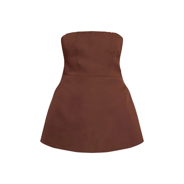Chocolat Robe Droite Bustier Cintrée À Ourlet Bouffant