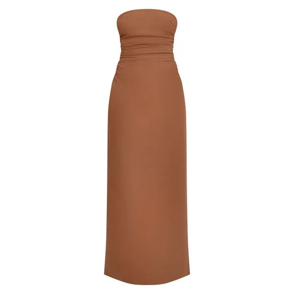 Chocolat Robe Mi-longue Bandeau Froncée