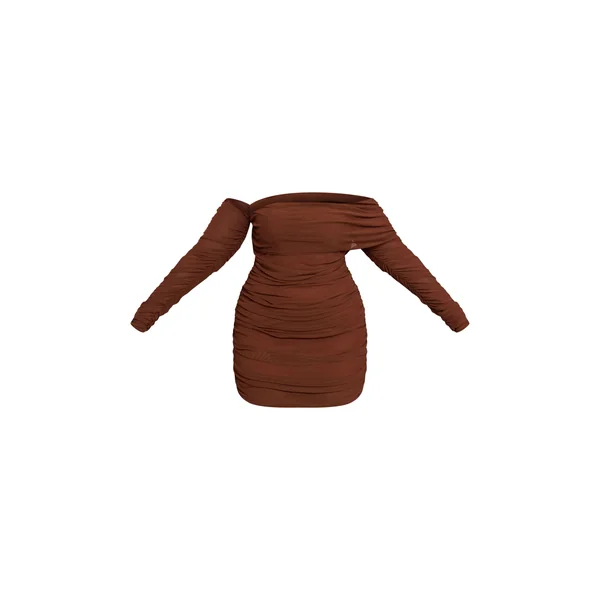Chocolat Robe Mini Asymétrique Grande Taille À Manches Longues En Mesh Superposé