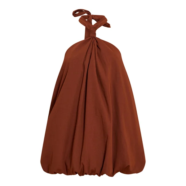 Chocolat Robe Mini Bouffante Imprimée À Col Licou