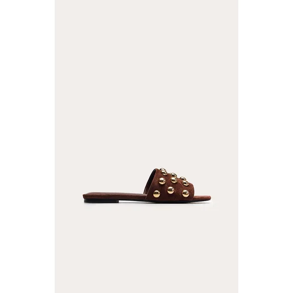 Chocolat Sandales Mules À Clous Dorés En Synthétique