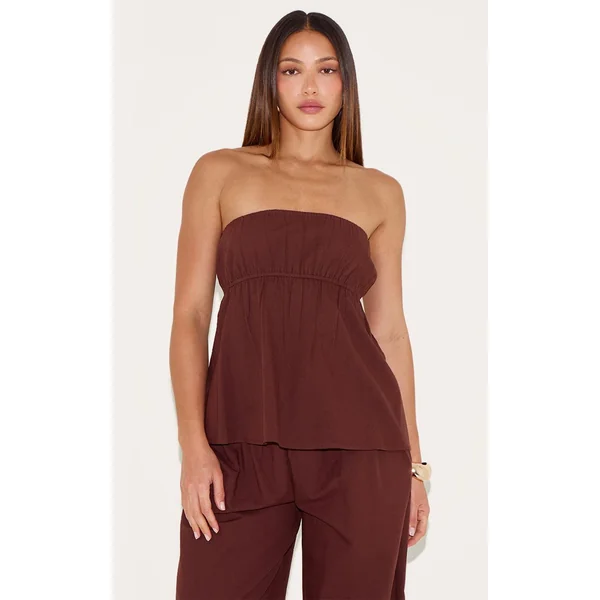Chocolat Top Bandeau À Basque Effet Lin Tall