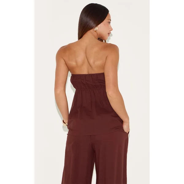 Chocolat Top Bandeau À Basque Effet Lin Tall