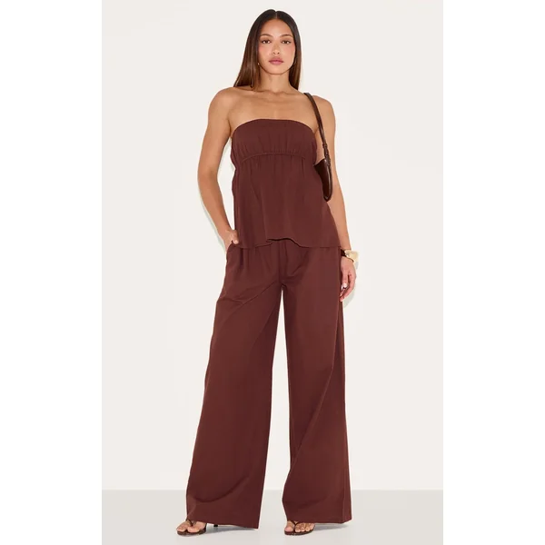 Chocolat Top Bandeau À Basque Effet Lin Tall