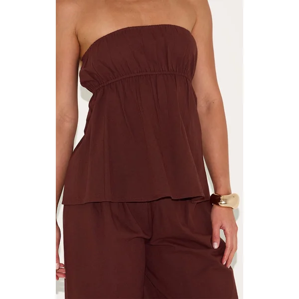 Chocolat Top Bandeau À Basque Effet Lin Tall