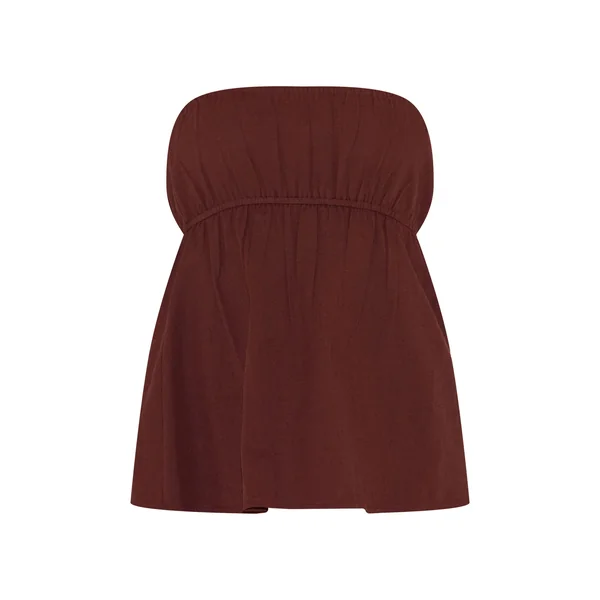 Chocolat Top Bandeau À Basque Effet Lin Tall