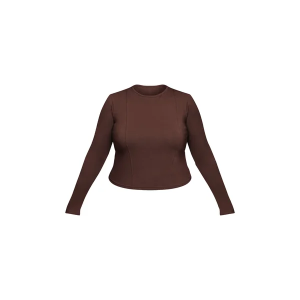 Chocolat Top Grande Taille Manches Longues En Coton Avec Détails De Coutures Coordonné
