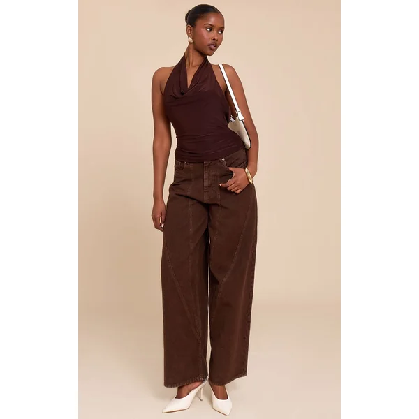 Chocolat Top Long Dos Nu À Double Couche Slinky Avec Détail De Finition