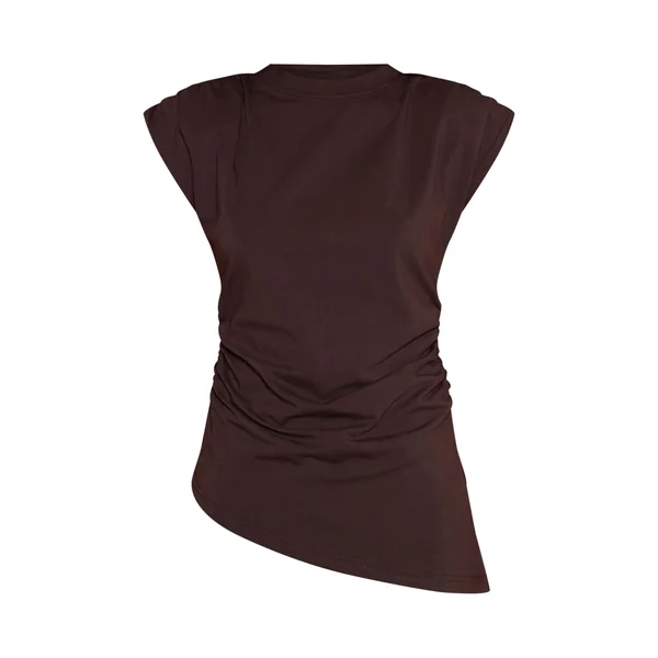 Chocolat T-shirt En Coton À Détail D'épaule Et Ourlet Asymétrique