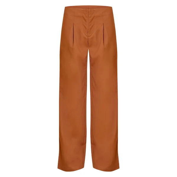 Châtaigne Pantalon Droit Taille Mi-haute En Tissu Tissé