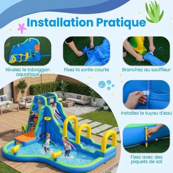 Château Gonflable avec Toboggan Aquatique-Pistolet de l'Eau-Fait Max.120 kg (Souffleur non inclus)