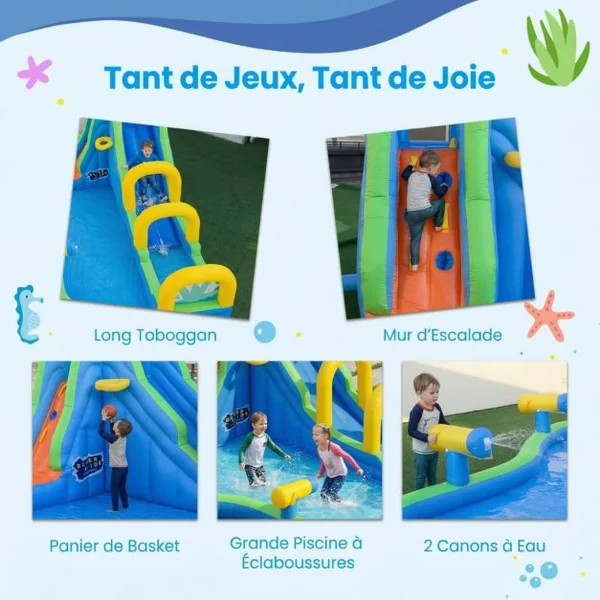 Château Gonflable avec Toboggan Aquatique-Pistolet de l'Eau-Fait Max.120 kg (Souffleur non inclus)