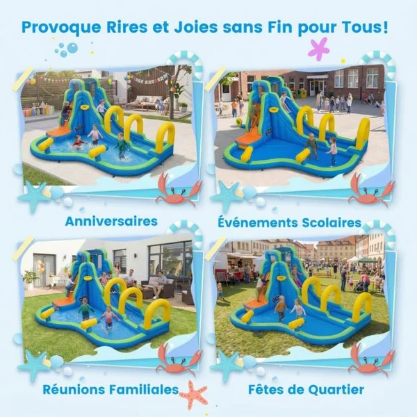 Château Gonflable avec Toboggan Aquatique-Pistolet de l'Eau-Fait Max.120 kg (Souffleur non inclus)