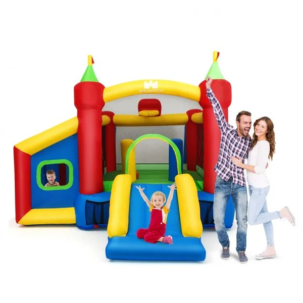 Château Gonflable avec Toboggan pour Enfant de 3 à 10 Ans Filet Protecteur en Tissu Oxford, 380x305x215cm, Multicolore