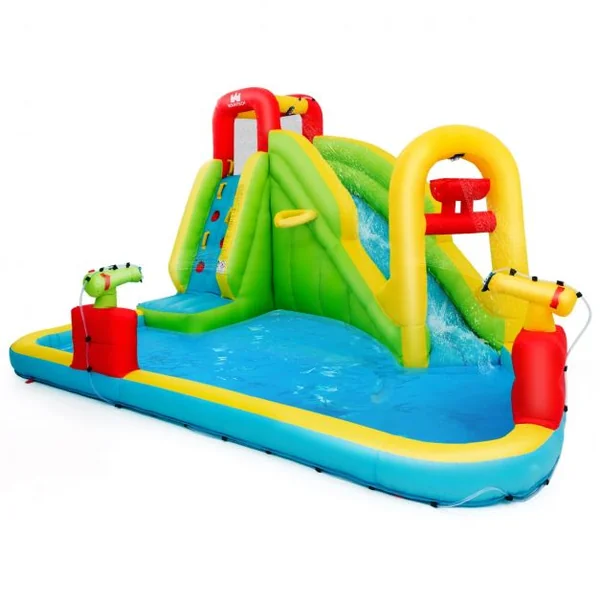 Château Gonflable Grande Aire de Jeux avec Toboggan Pistolet à Eau Piscine en Tissu Oxford, 400x335x230cm, Multicolore (sans Souffleur)