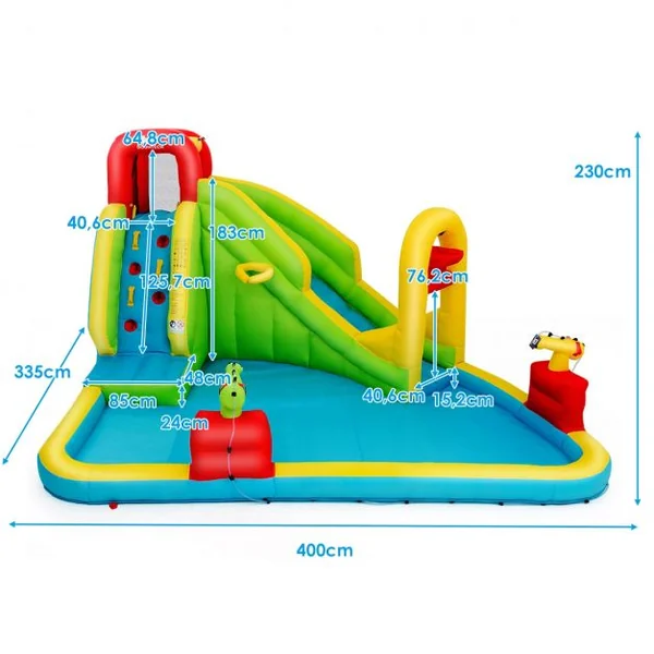 Château Gonflable Grande Aire de Jeux avec Toboggan Pistolet à Eau Piscine en Tissu Oxford, 400x335x230cm, Multicolore (sans Souffleur)