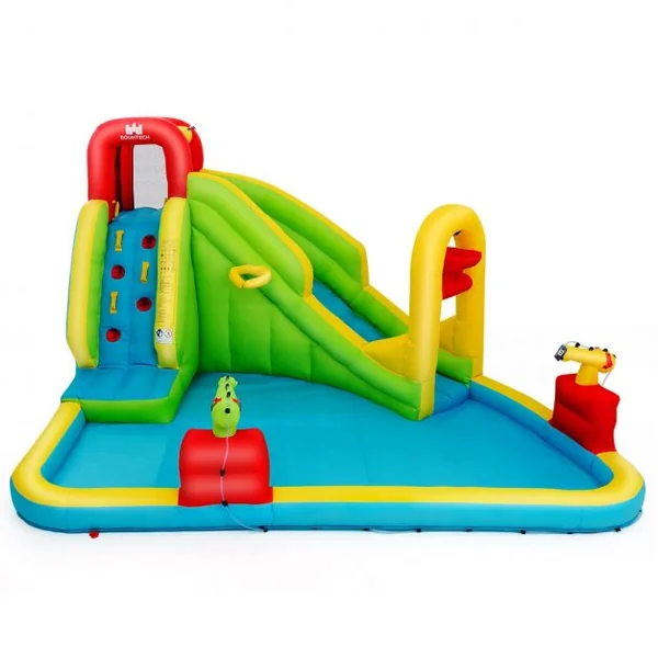 Château Gonflable Grande Aire de Jeux avec Toboggan Pistolet à Eau Piscine en Tissu Oxford, 400x335x230cm, Multicolore (sans Souffleur)