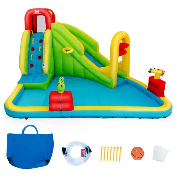 Château Gonflable Grande Aire de Jeux avec Toboggan Pistolet à Eau Piscine en Tissu Oxford, 400x335x230cm, Multicolore (sans Souffleur)