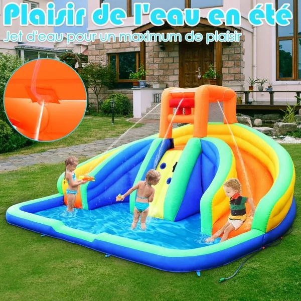 Château Gonflable pour 3 Enfants avec 2 Toboggan Mur d’Escalade Charge 80KG Souffleur Non-Inclus